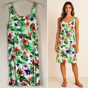 Hawaiian Print Sheath Dress Vintage Sleeveless Tropical Floral Luau Tiki Beach L